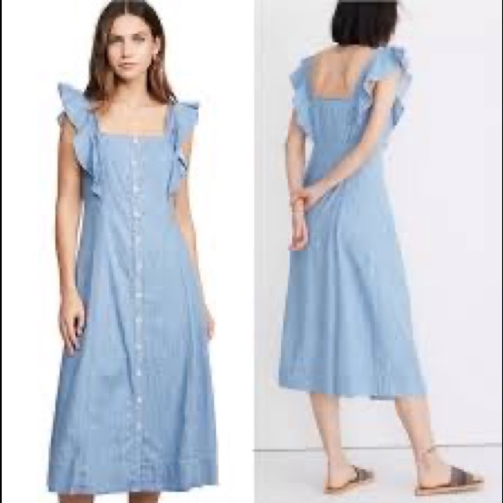 Madewell Sleeveless Chambray Princess-Seamed Button Down Dress- Large